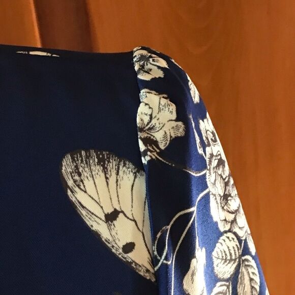 ROYAL blue flowers and butterflies print dress fit and flare NWOT - Picture 7 of 11